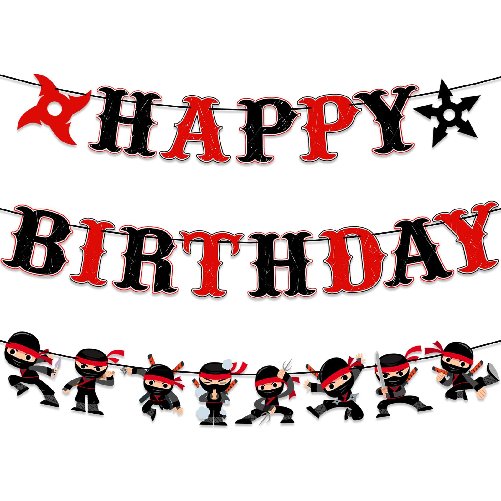 Ninja Birthday Party Banners – Red & Black Karate Warrior Decor Set of 3 by TagreSpike