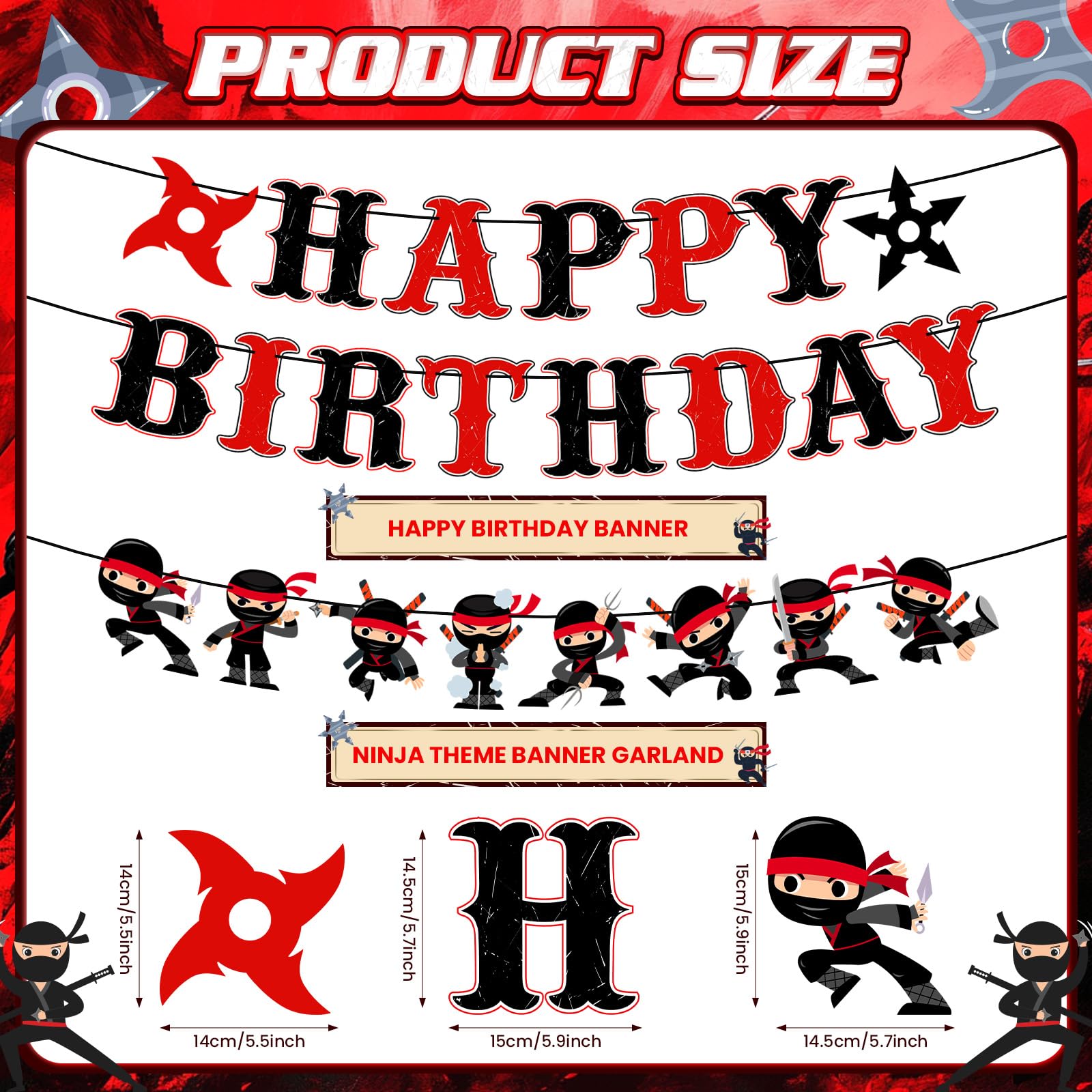 Ninja Birthday Party Banners – Red & Black Karate Warrior Decor Set of 3 by TagreSpike
