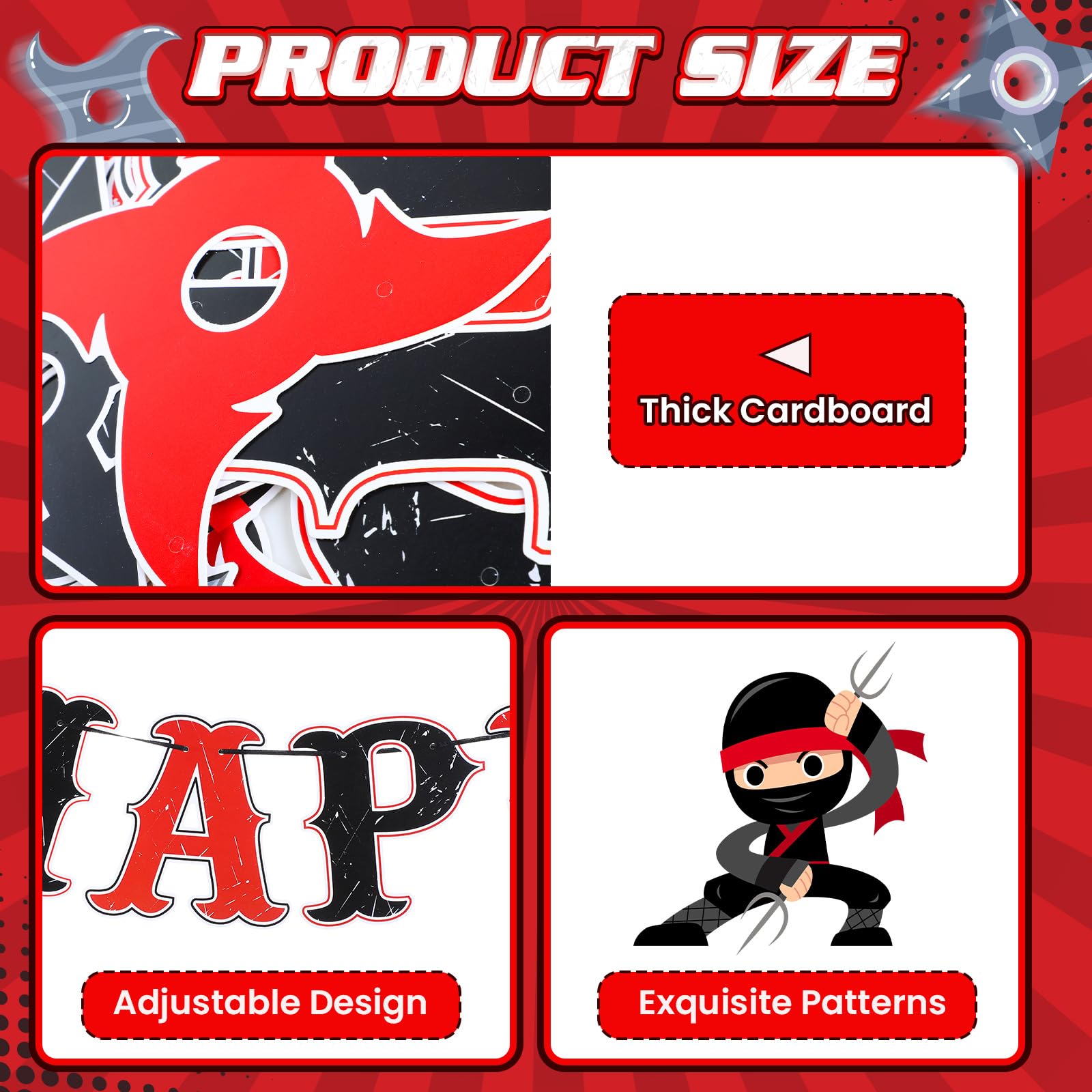 Ninja Birthday Party Banners – Red & Black Karate Warrior Decor Set of 3 by TagreSpike