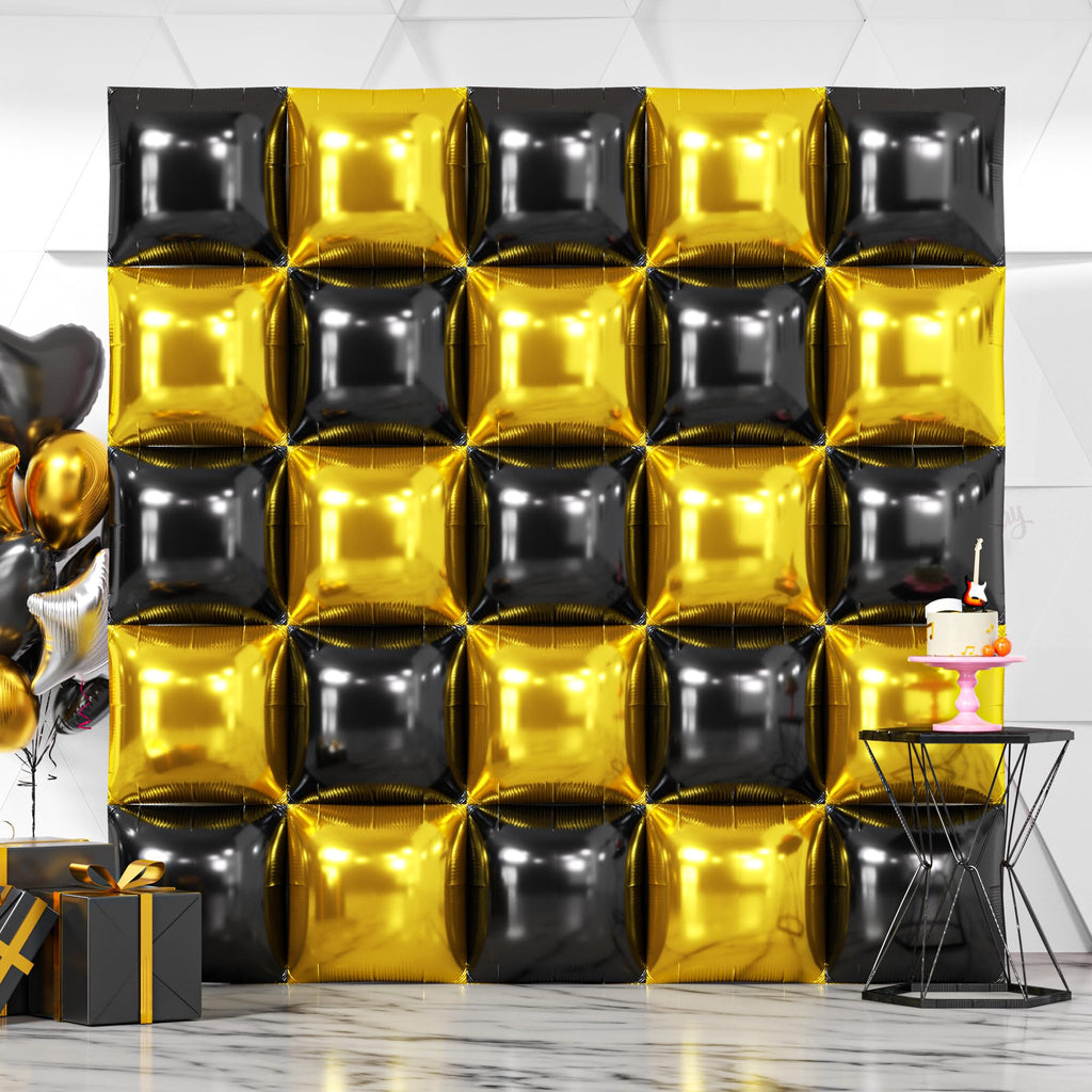 NISOCY 25 Black Gold Square Foil Balloons - Double Sided Metallic Arch Kit for New Year Graduation Anniversary Birthday Party Decor