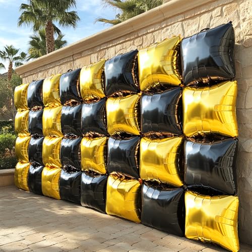 NISOCY 25 Black Gold Square Foil Balloons - Double Sided Metallic Arch Kit for New Year Graduation Anniversary Birthday Party Decor