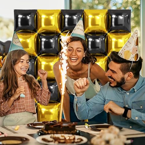 NISOCY 25 Black Gold Square Foil Balloons - Double Sided Metallic Arch Kit for New Year Graduation Anniversary Birthday Party Decor
