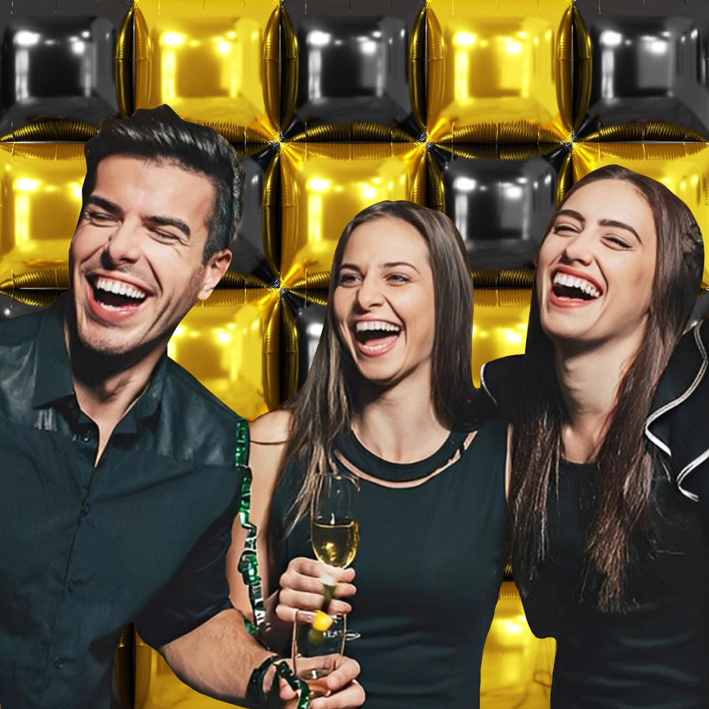 NISOCY 25 Black Gold Square Foil Balloons - Double Sided Metallic Arch Kit for New Year Graduation Anniversary Birthday Party Decor