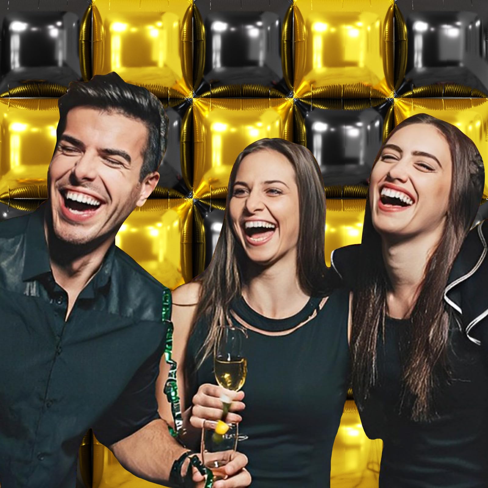 NISOCY 25 Black Gold Square Foil Balloons - Double Sided Metallic Arch Kit for New Year Graduation Anniversary Birthday Party Decor