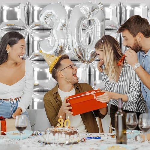 NISOCY 25-Pack Metallic Silver Square Foil Balloons for Party Backdrop Arch Tunnel Decor