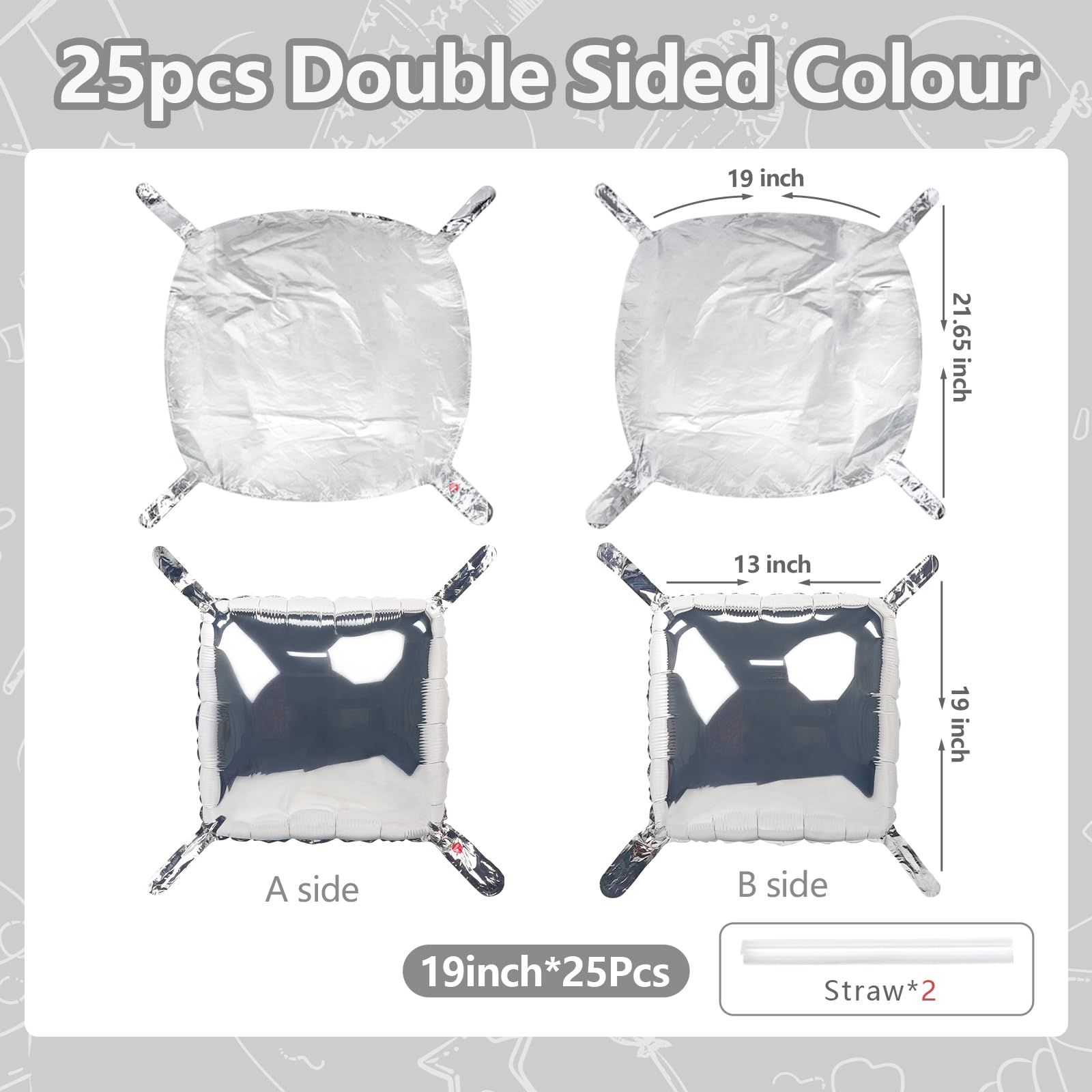 NISOCY 25-Pack Metallic Silver Square Foil Balloons for Party Backdrop Arch Tunnel Decor
