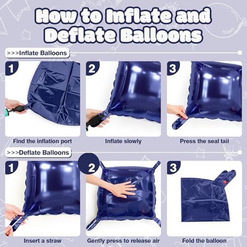 NISOCY 25-Pack Navy Blue & Silver Square Foil Balloons for Party Decorations