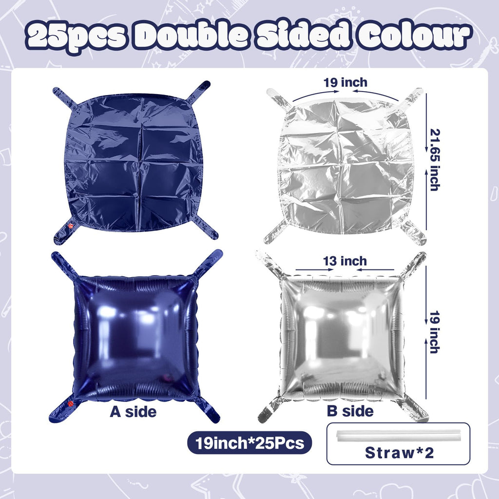 NISOCY 25-Pack Navy Blue & Silver Square Foil Balloons for Party Decorations