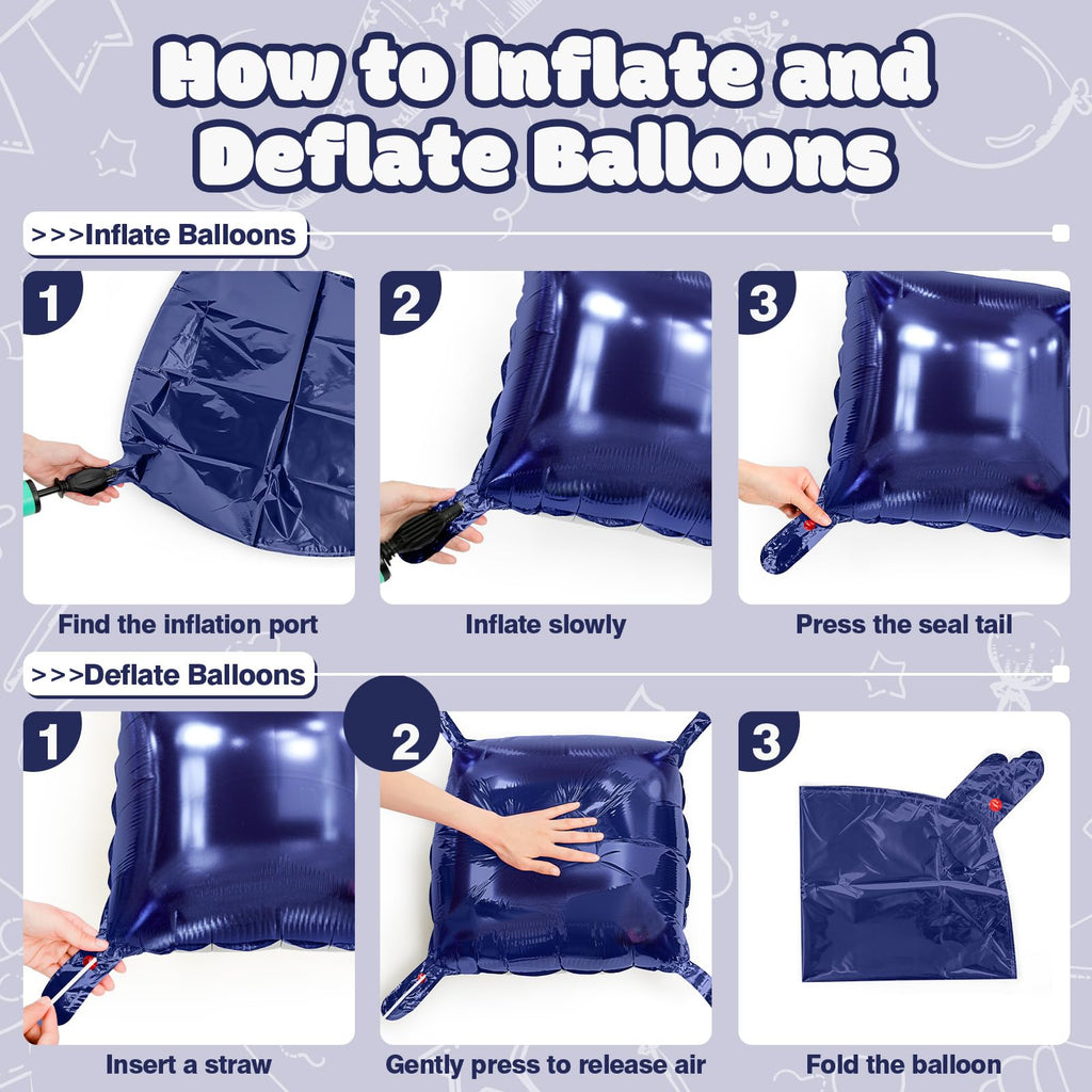 NISOCY 25-Pack Navy Blue & Silver Square Foil Balloons for Party Decorations