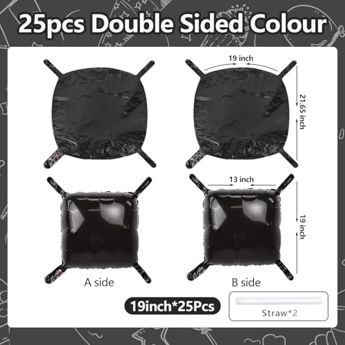 NISOCY 25-Piece Black Square Foil Balloon Wall Kit – Metallic Double-Sided Party Backdrop for New Year, Birthday, Baby Shower & Graduation