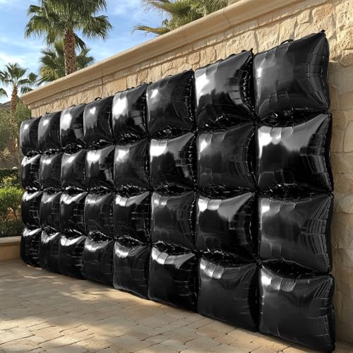NISOCY 25-Piece Black Square Foil Balloon Wall Kit – Metallic Double-Sided Party Backdrop for New Year, Birthday, Baby Shower & Graduation