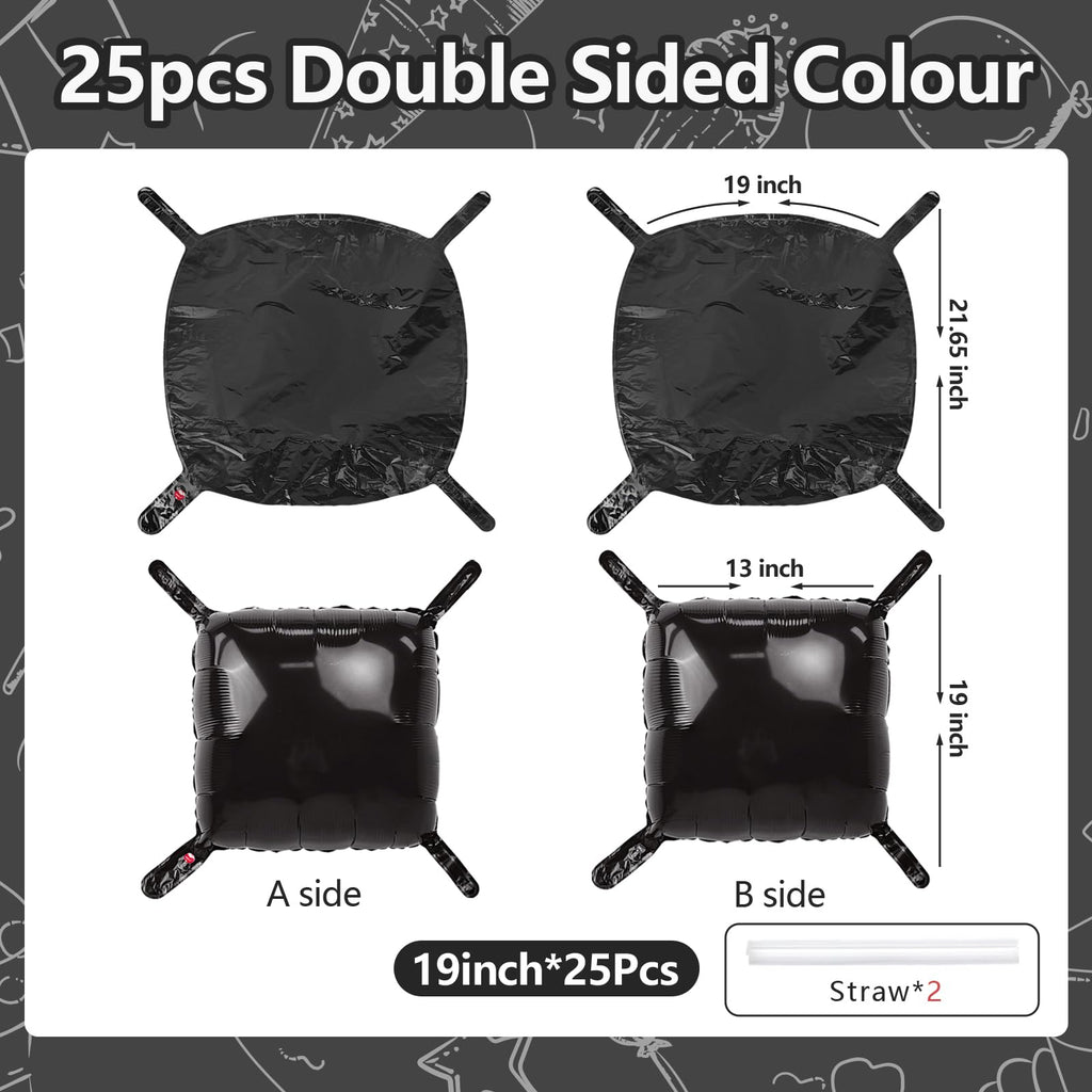 NISOCY 25-Piece Black Square Foil Balloon Wall Kit – Metallic Double-Sided Party Backdrop for New Year, Birthday, Baby Shower & Graduation