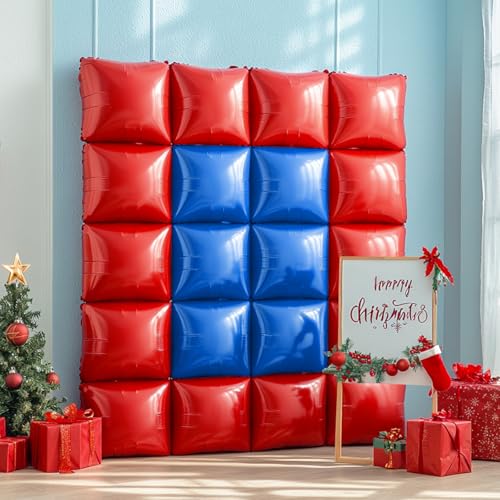 NISOCY 25 Red and Deep Blue Square Foil Balloons, 19x19 inches, Double-Sided Party Decor Kit