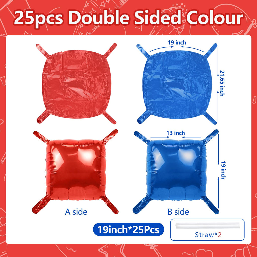 NISOCY 25 Red and Deep Blue Square Foil Balloons, 19x19 inches, Double-Sided Party Decor Kit