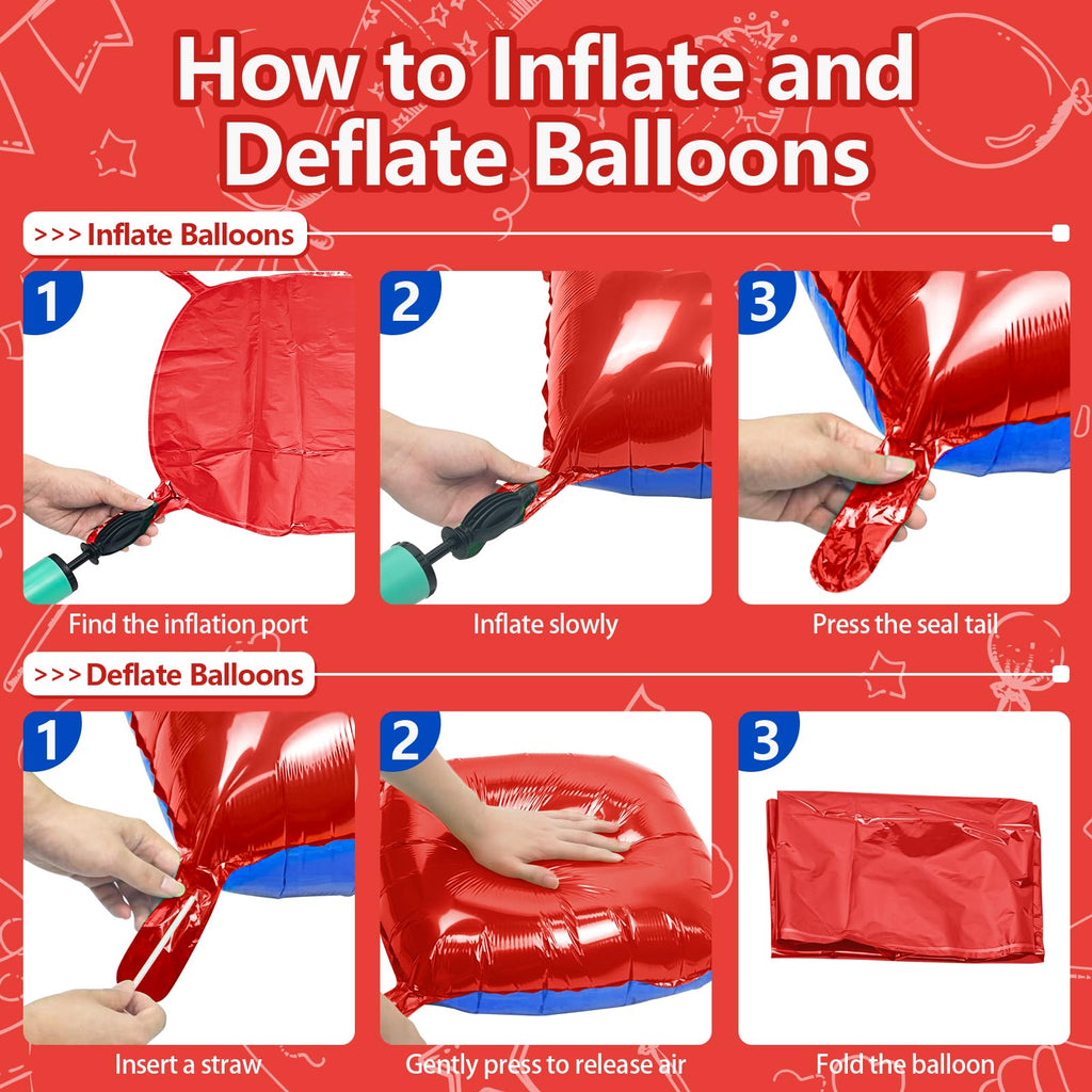 NISOCY 25 Red and Deep Blue Square Foil Balloons, 19x19 inches, Double-Sided Party Decor Kit