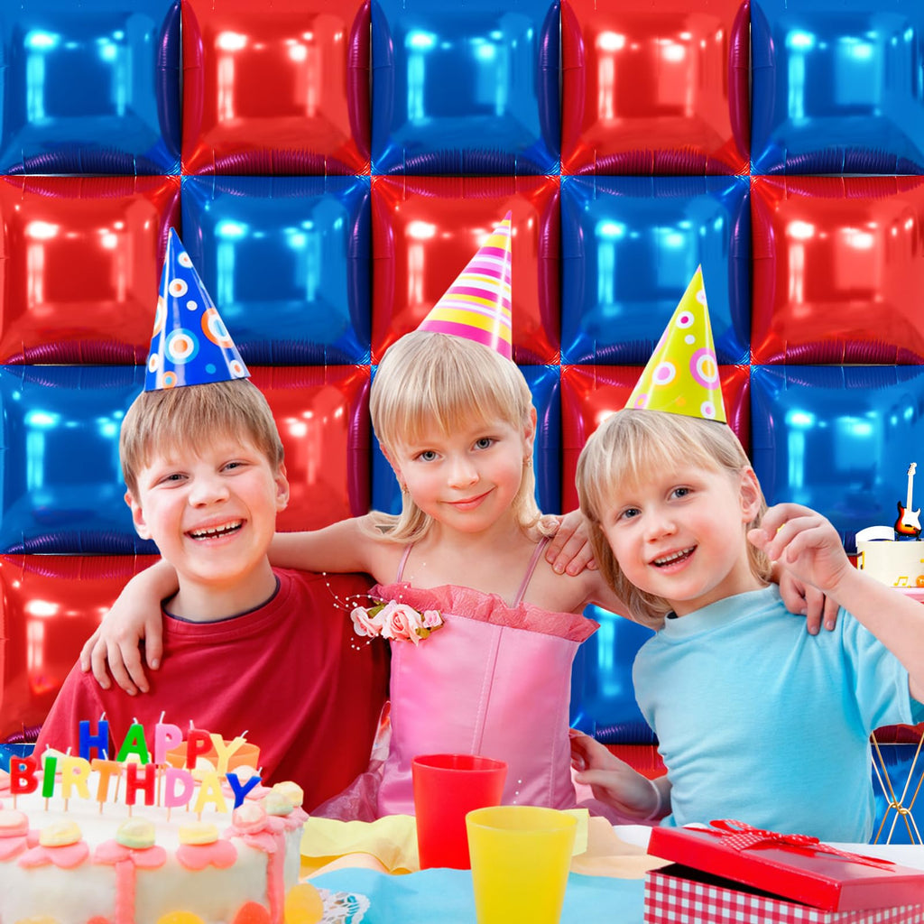 NISOCY 25 Red and Deep Blue Square Foil Balloons, 19x19 inches, Double-Sided Party Decor Kit