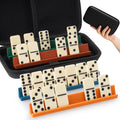 NiToy Double 6 Dominoes Set with 28 Tiles and Silicone Racks - Portable Travel Case