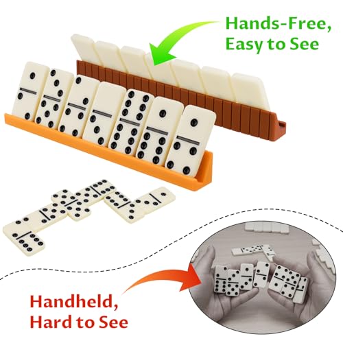 NiToy Double 6 Dominoes Set with 28 Tiles and Silicone Racks - Portable Travel Case