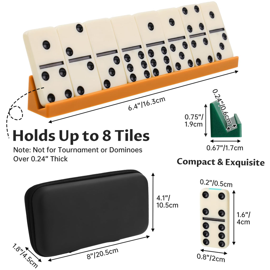 NiToy Double 6 Dominoes Set with 28 Tiles and Silicone Racks - Portable Travel Case