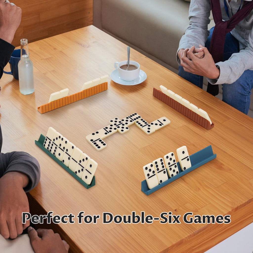 NiToy Double 6 Dominoes Set with 28 Tiles and Silicone Racks - Portable Travel Case