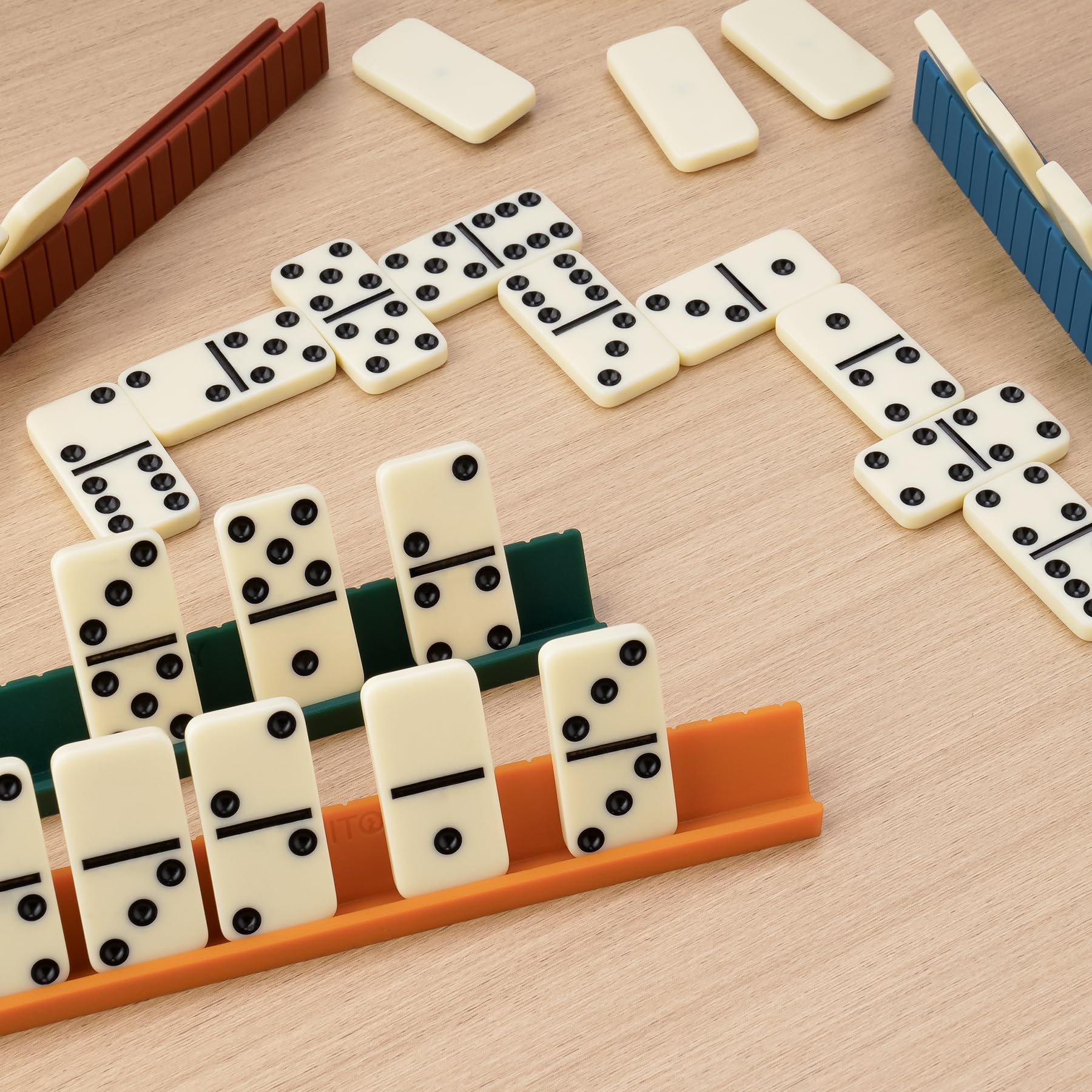 NiToy Double 6 Dominoes Set with 28 Tiles and Silicone Racks - Portable Travel Case