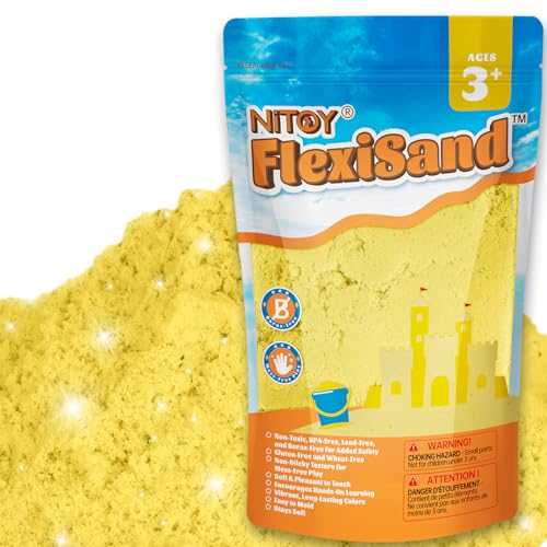 NiToy FlexiSand 2.2 lbs Yellow Play Sand – Non-Toxic, Never Dries Out, Molding & Sensory Fun for Kids Ages 3+