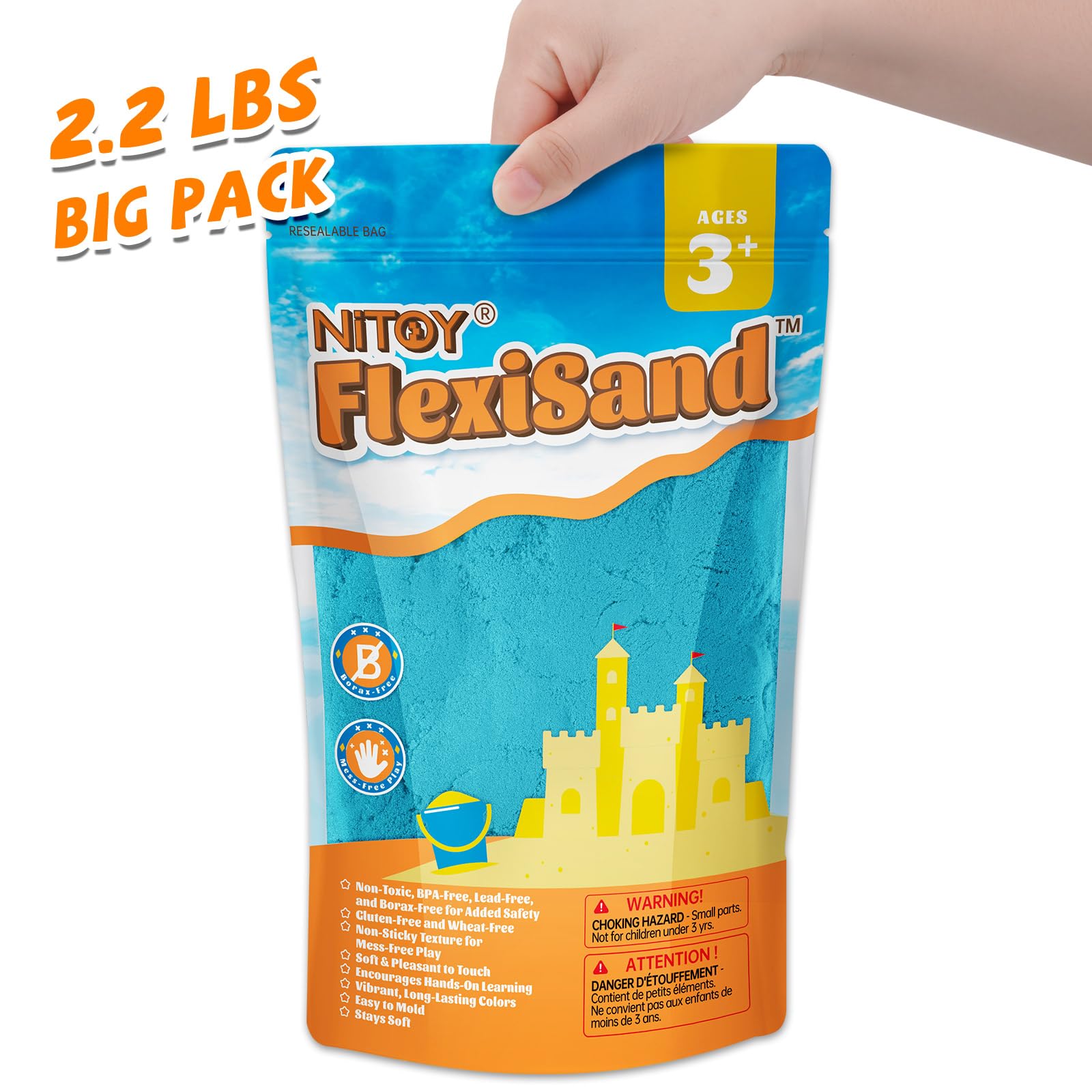 NiToy FlexiSand 2.2Lbs Dark Blue Play Sand – Non-Toxic, Never Dries Out, Ideal for Sensory Play and Molding