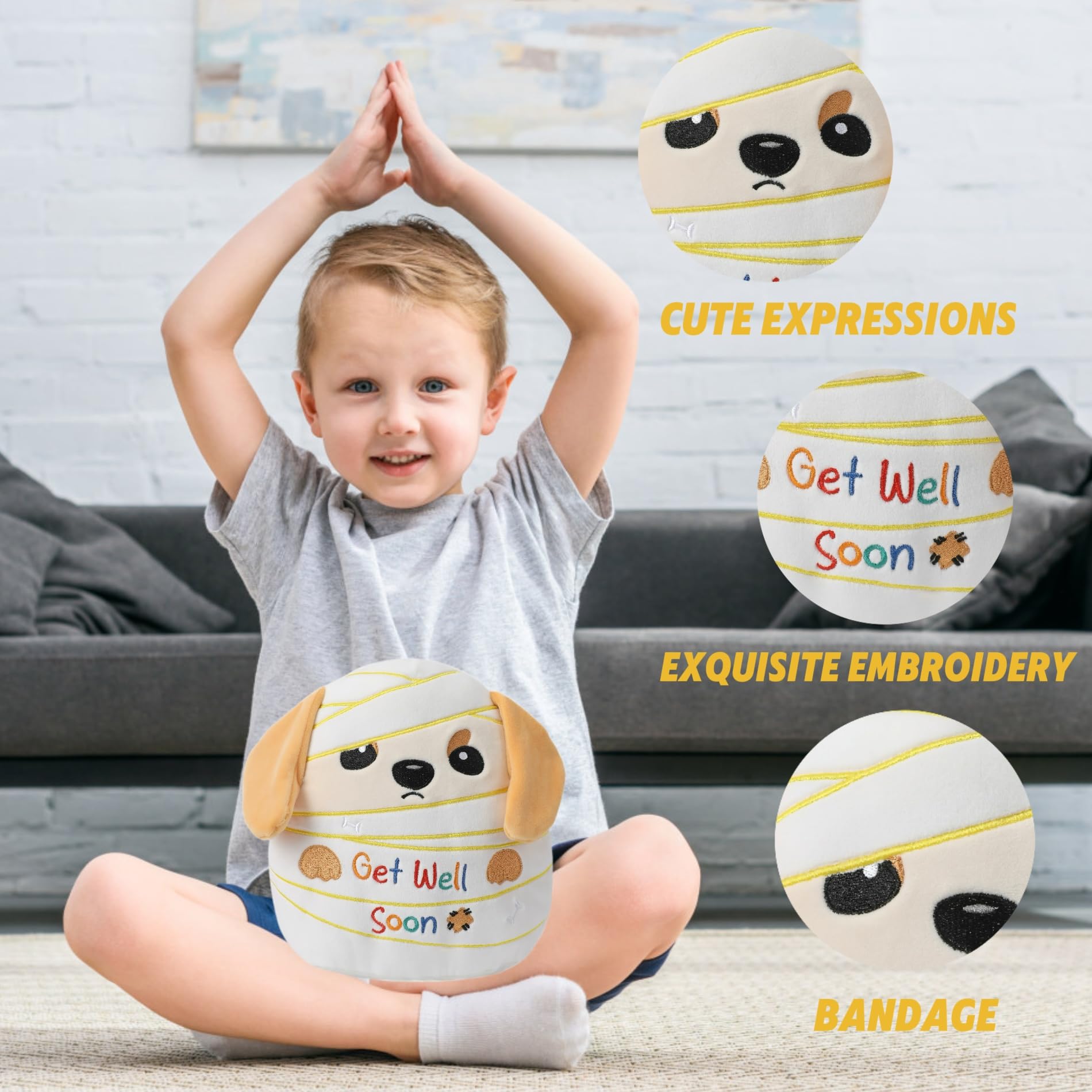 NIUBEHOHO Get Well Soon Labrador Plush – 9 Inch Soft Stuffed Animal with Bandage Design and Inspirational Embroidery