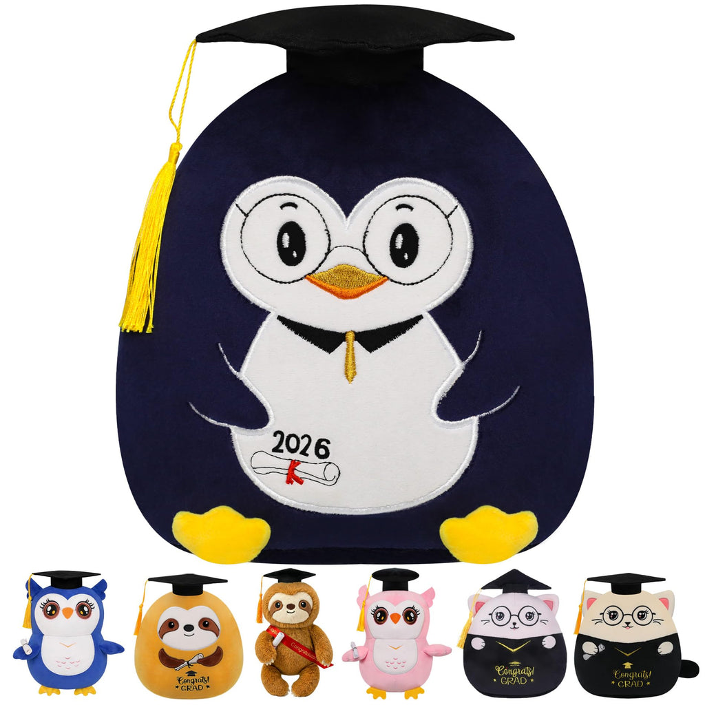 NIUBEHOHO Graduation Plush Penguin - 2026 Grad Stuffed Animal with Doctoral Hat, 10 Inch