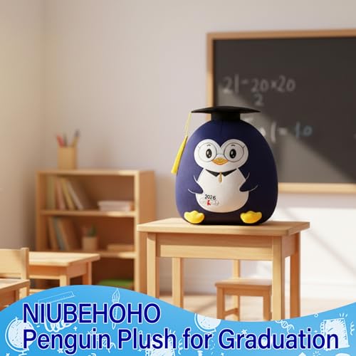 NIUBEHOHO Graduation Plush Penguin - 2026 Grad Stuffed Animal with Doctoral Hat, 10 Inch