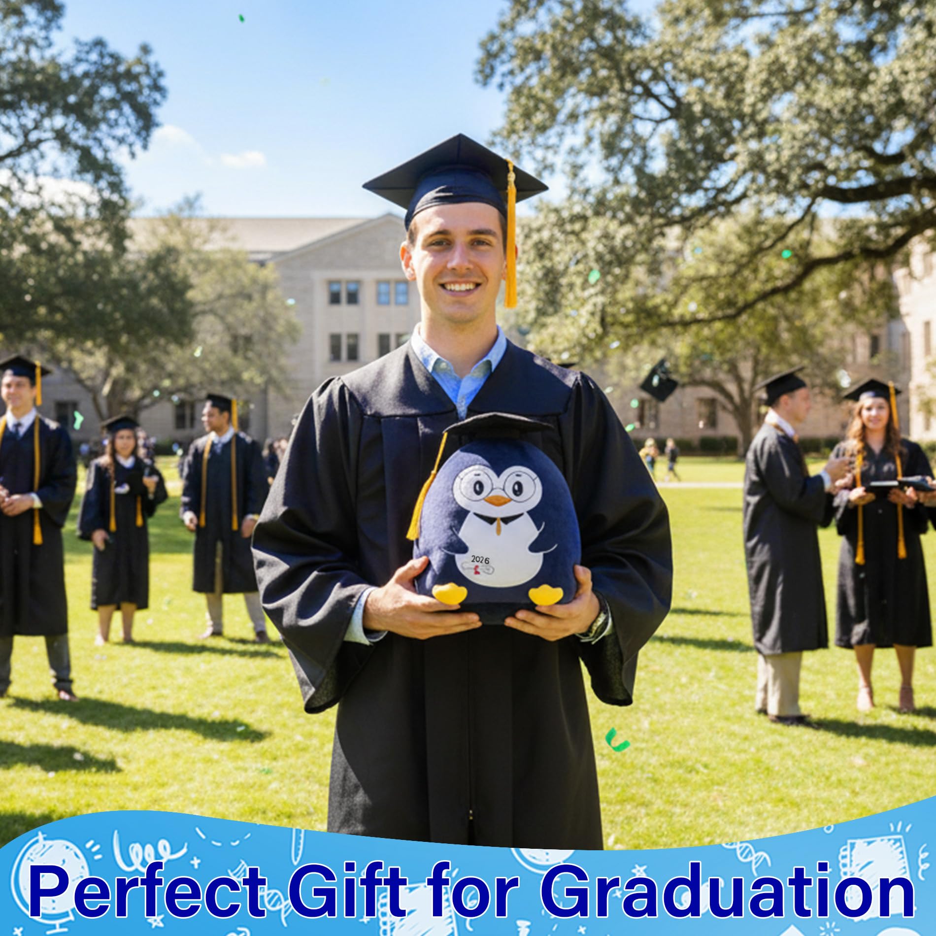 NIUBEHOHO Graduation Plush Penguin - 2026 Grad Stuffed Animal with Doctoral Hat, 10 Inch