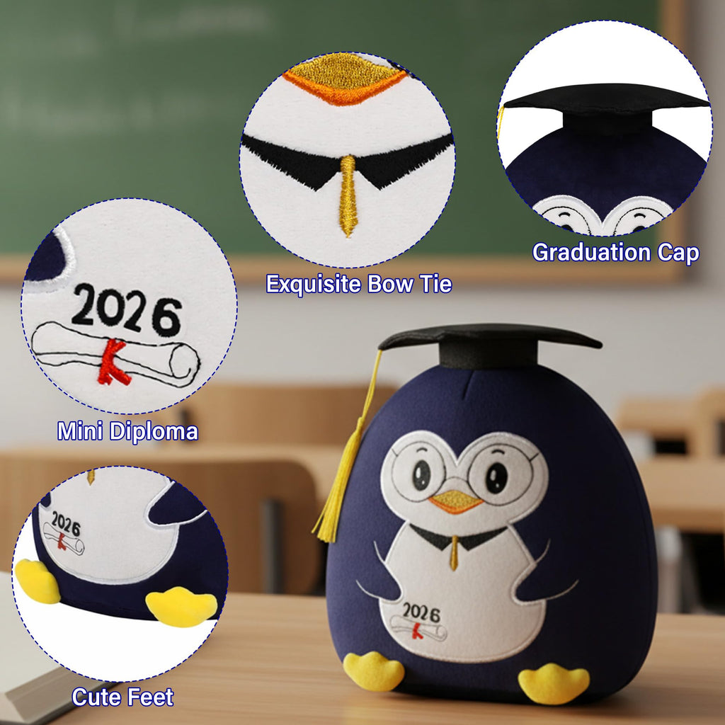 NIUBEHOHO Graduation Plush Penguin - 2026 Grad Stuffed Animal with Doctoral Hat, 10 Inch