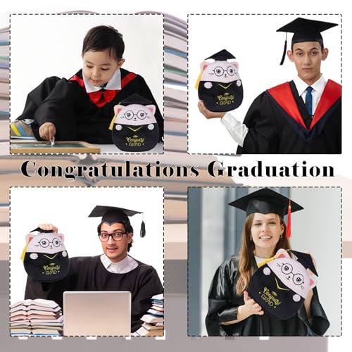 NIUBEHOHO Pink Graduation Cat Plush - 8-Inch Stuffed Animal with Cap, Gown & 'Congrats GRAD' Embroidery