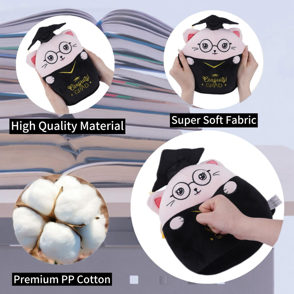NIUBEHOHO Pink Graduation Cat Plush - 8-Inch Stuffed Animal with Cap, Gown & 'Congrats GRAD' Embroidery