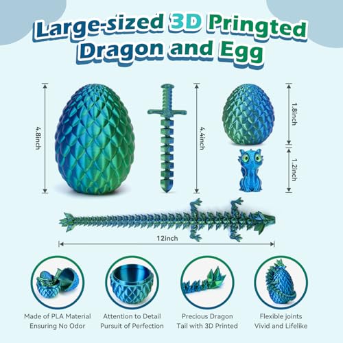 NIUCOO 12-Inch 3D Printed Dragon Egg with Articulated Dragon by Cinderwing3D