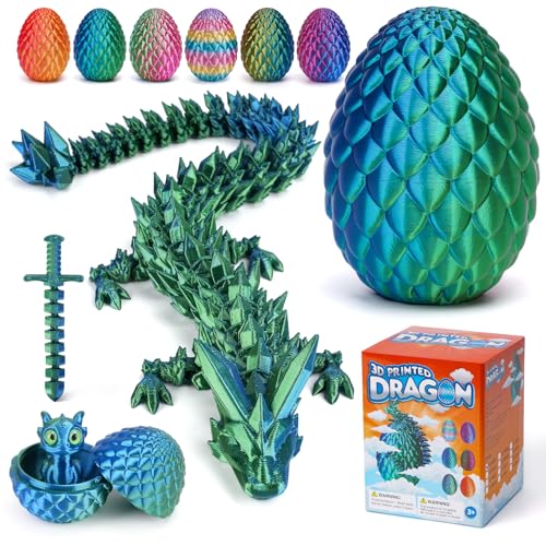NIUCOO 12-Inch 3D Printed Dragon Egg with Articulated Dragon by Cinderwing3D