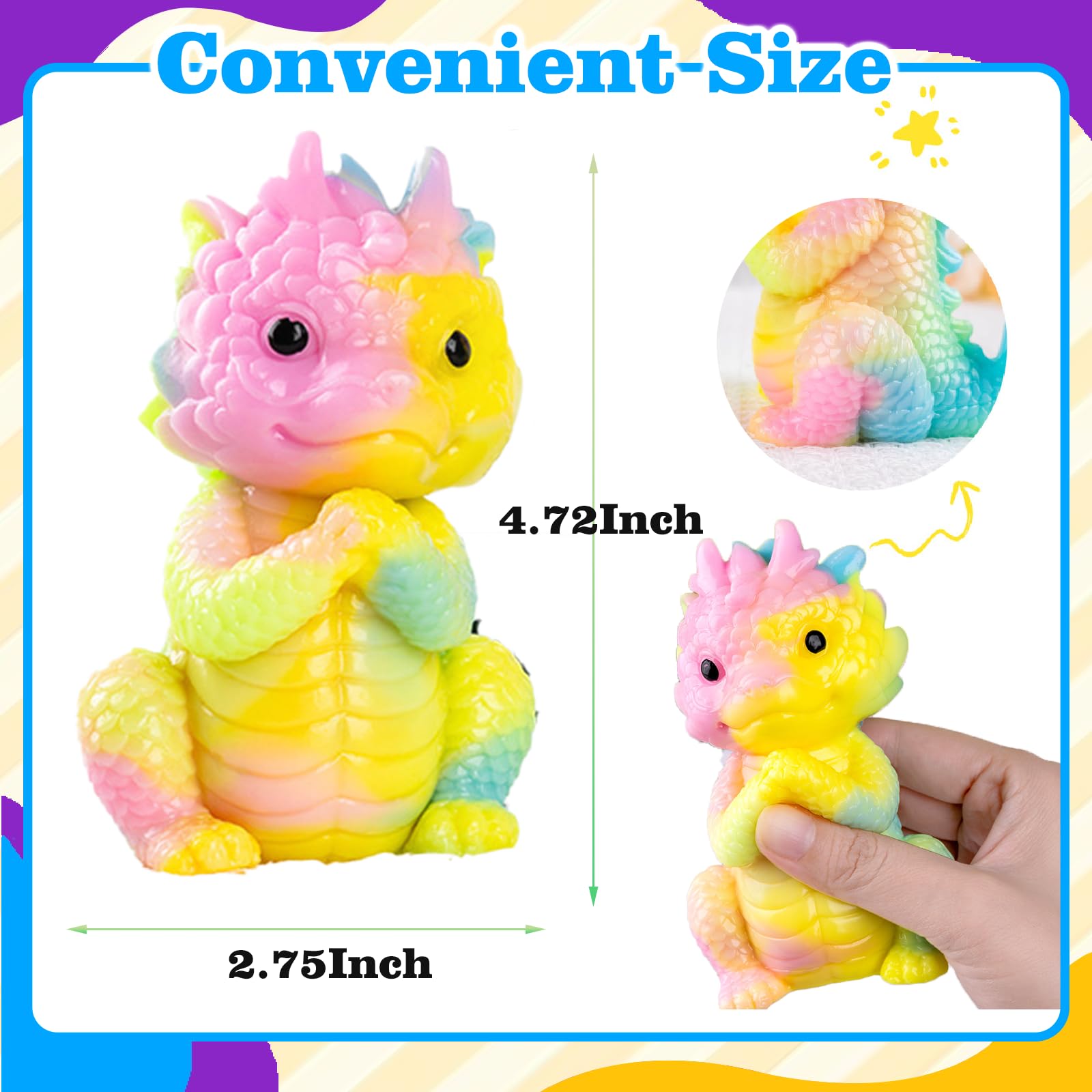 Niulife 2-Pack Squishy Dragon Stress Toys – Kawaii Sticky Fidget Desk Toy for Kids Adults