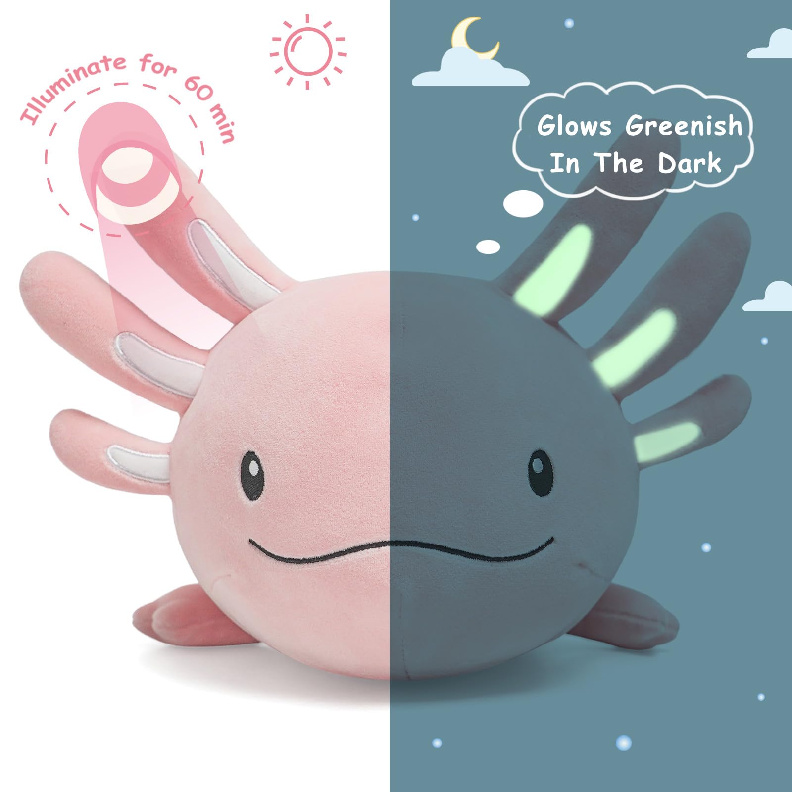 Niuniu Daddy 20 Inch Pink Axolotl Plush Toy – Glow-in-the-Dark Gills, Soft Polyester, Safe for Kids