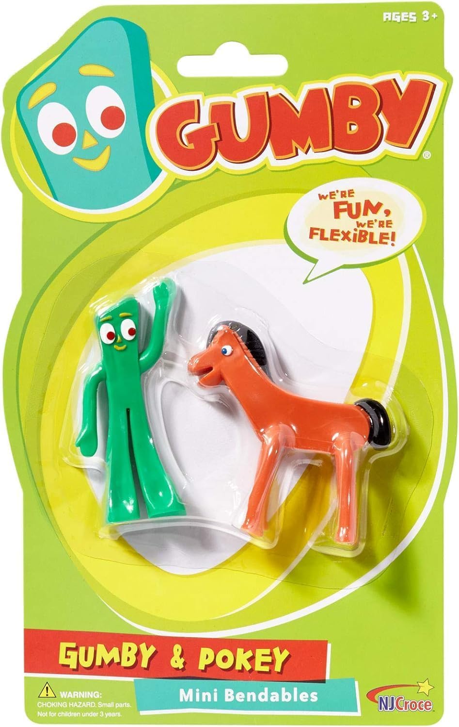 NJ Croce Gumby & Pokey 3-Inch Bendable Figures – Retro Posable Toy Pair for Kids Ages 3+