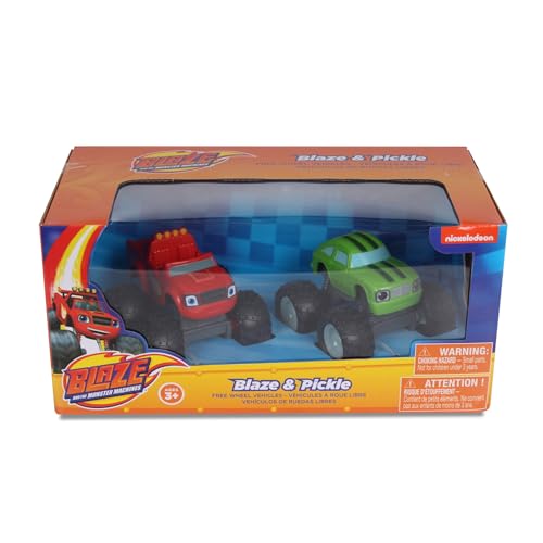 NKOK Blaze and the Monster Machines Free-Wheel 2-Pack: Blaze & Pickle Monster Trucks – No Batteries Required, STEM Learning Toy