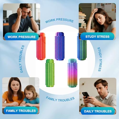 Noafuxy 5-Pack Little Ouchies Fidget Toys – Spiky Sensory Keychain for Stress Relief (Style-1)