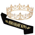 Noonhorse Birthday King Crown & Tiara Set with Sash – Gold with Black Rhinestones, Adjustable, 2 Pack