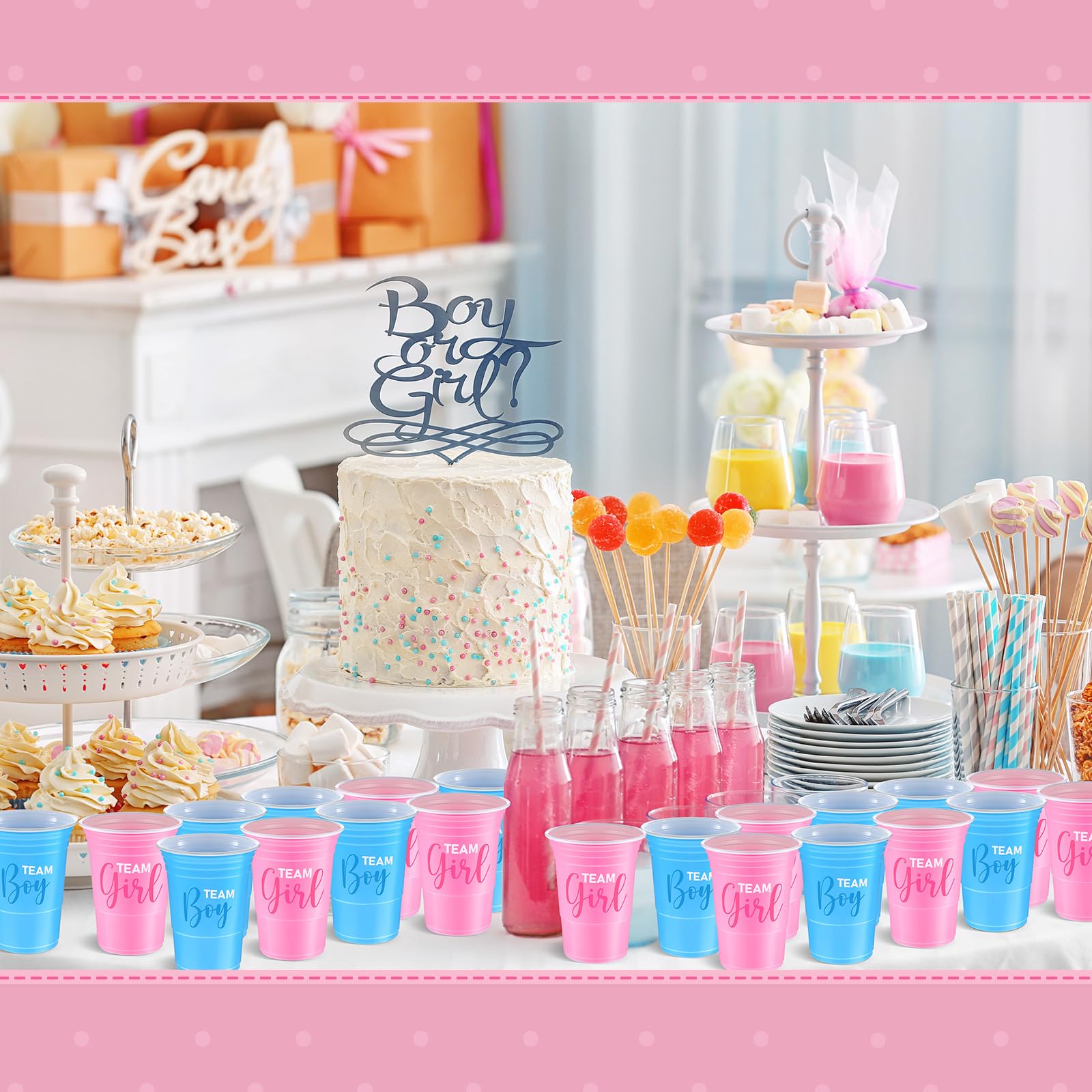 Norme 30-Pack Gender Reveal Cups – 16 oz Blue & Pink Disposable Party Cups with Team Boy/Girl Prints