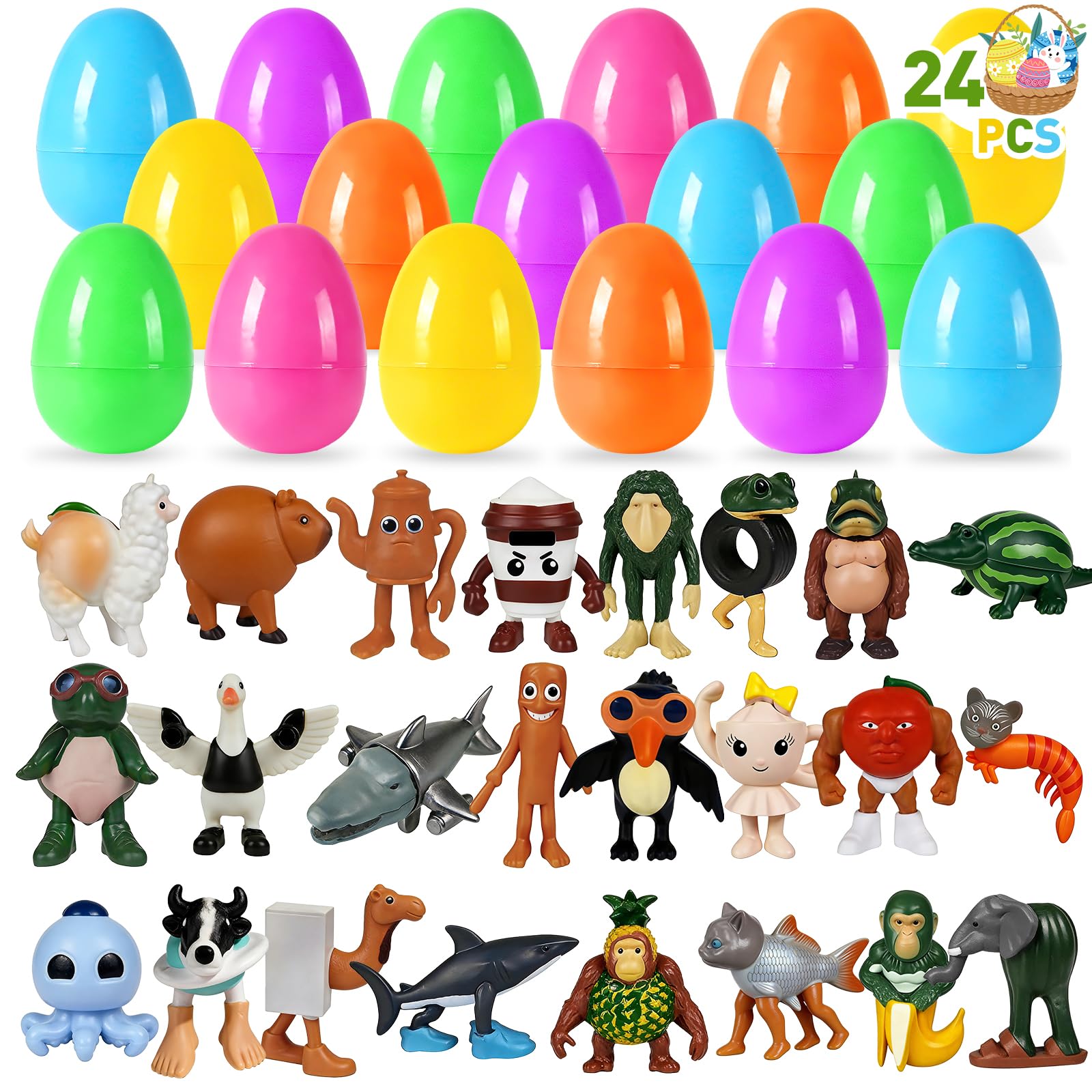 NOVASPORT 24PCS Italian Brainrot Easter Eggs - Prefilled Meme Figures for Egg Hunt & Basket Stuffers