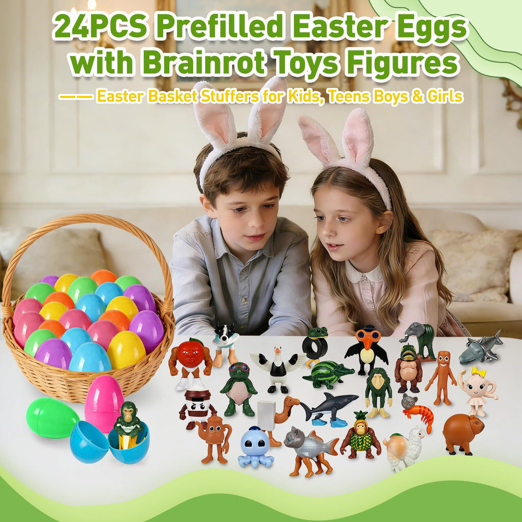 NOVASPORT 24PCS Italian Brainrot Easter Eggs - Prefilled Meme Figures for Egg Hunt & Basket Stuffers