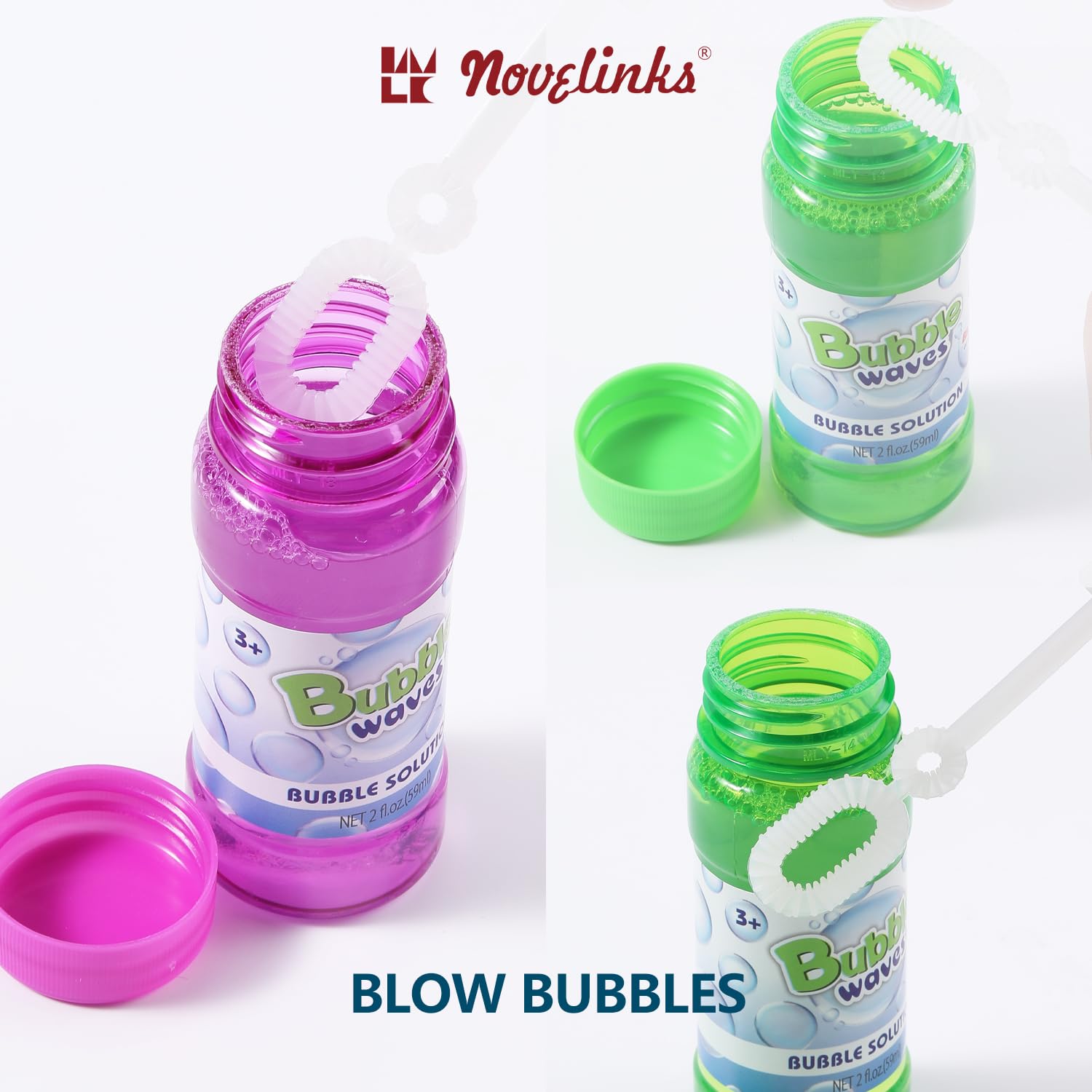 novelinks 16-Pack Mini Bubble Bottles with Wands – 2oz Each, Non-Toxic Bubble Solution for Kids, Party Favors