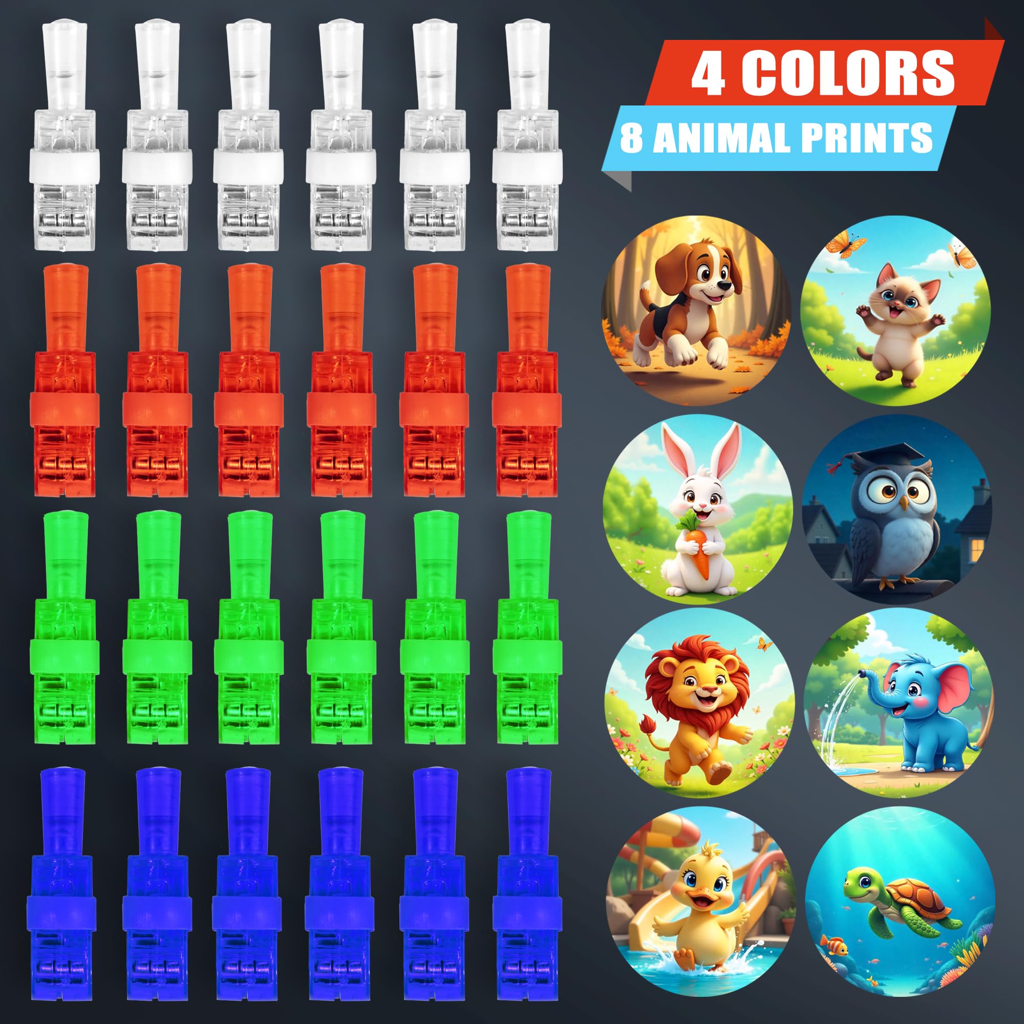 Novelty Place 24-Pack LED Animal Finger Lights – Cute Projector Party Favors for Kids