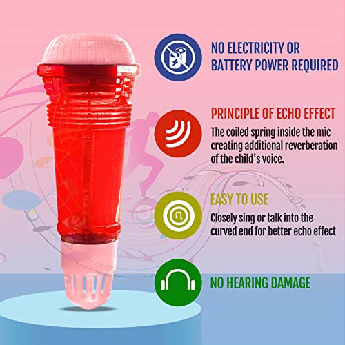 Novelty Place Echo Mic - Battery-Free Retro Toy Microphone for Kids (Red & Pink)