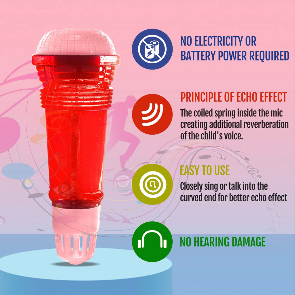 Novelty Place Echo Mic - Battery-Free Retro Toy Microphone for Kids (Red & Pink)