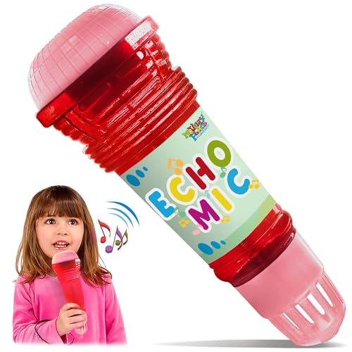 Novelty Place Echo Mic - Battery-Free Retro Toy Microphone for Kids (Red & Pink)